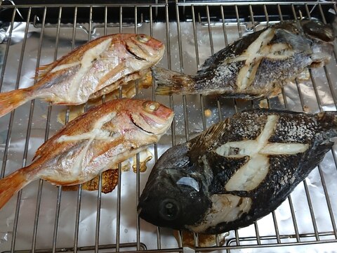 メジナ(グレ)と鯛の塩焼き